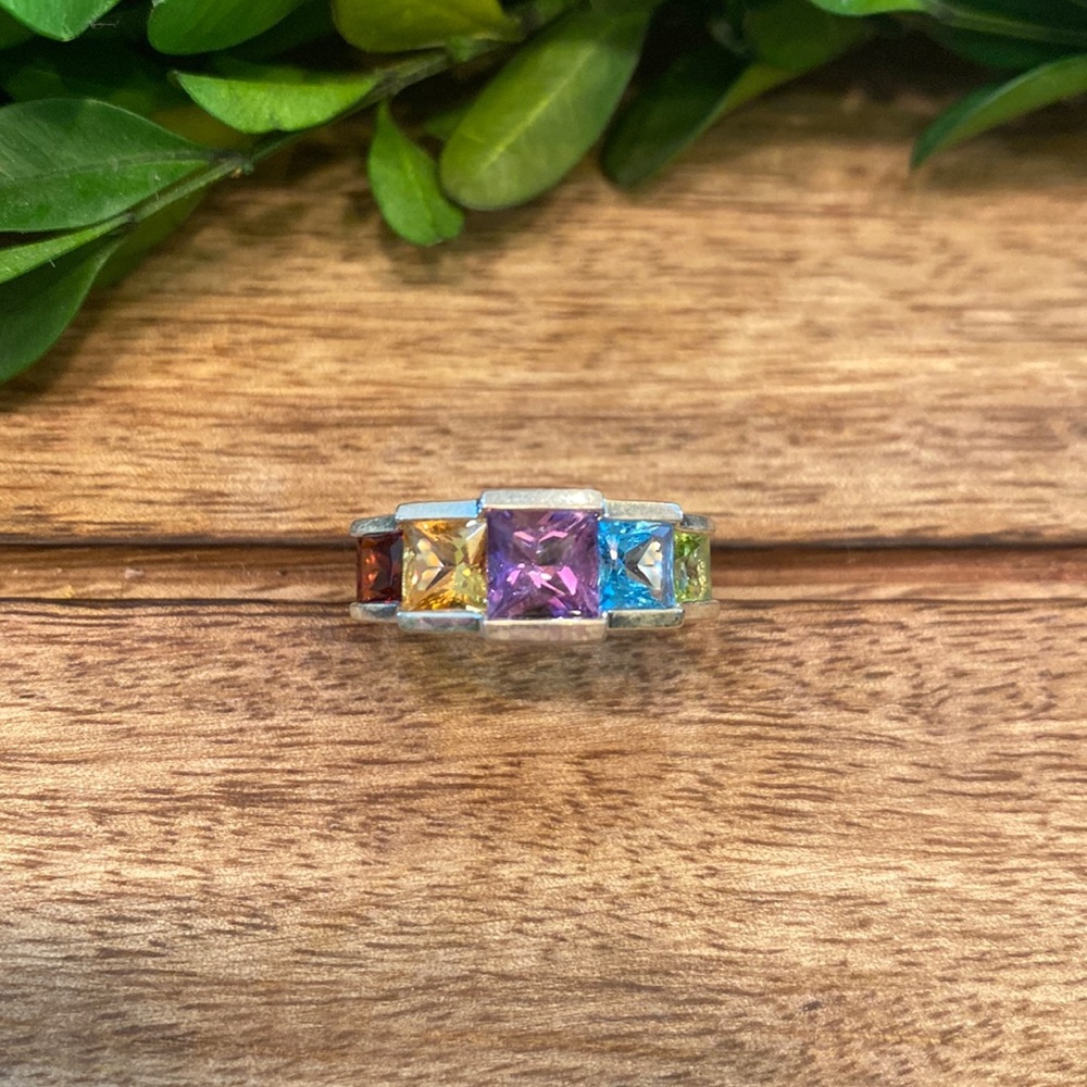 Sterling Silver Amethyst Blue Topaz Citrine Garnet and Peridot Ring